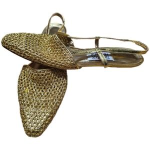 Vintage Timothy Hitsman Woven Slingback Flats Women's Size 8 Gold Pointed Toe